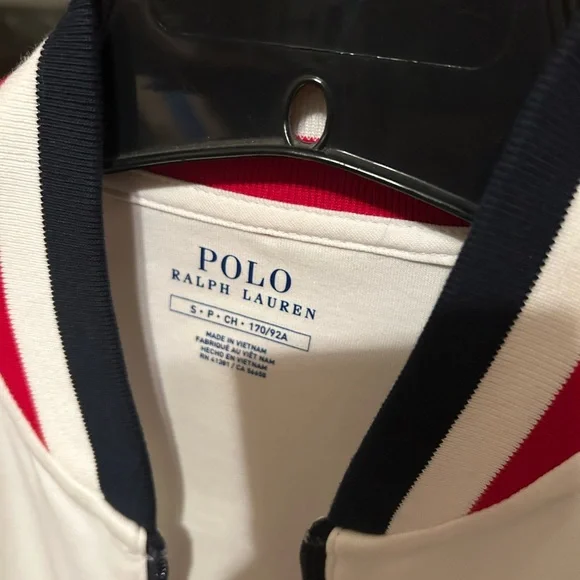 Polo Ralph Lauren women's full zip track jacket white navy blue sleeves red trim - Picture 10 of 10